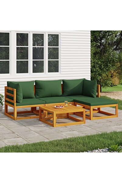 Concept Σετ επίπλων κήπου με πράσινα μαξιλάρια, 5 τεμάχια, μασίφ ξύλο