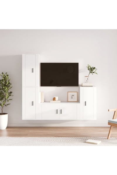 Concept Set dulap TV, 4 piese, alb, lemn prelucrat