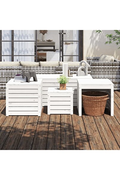 Concept Σετ κουτιών κήπου, 4 τεμάχια, λευκό, μασίφ ξύλο πεύκου