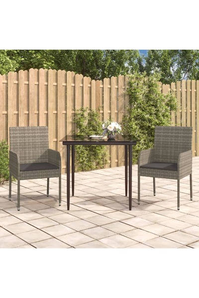 Concept Σετ επίπλων κήπου 3 τεμαχίων με μαξιλάρια, μαύρο/γκρι, πολυρατάν