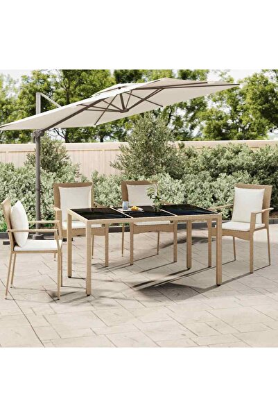 Concept Masă de grădină cu blat sticlă, bej, poliratan/sticlă securiz.