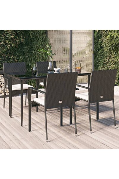 Concept Σετ επίπλων κήπου 5 τεμαχίων με μαξιλάρια, μαύρο, πολυρατάν