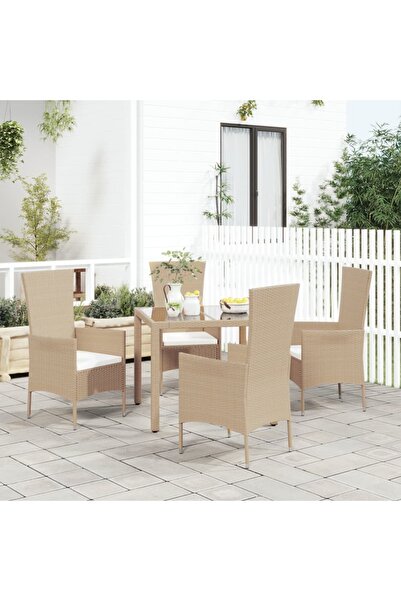 Concept Καρέκλες κήπου με μαξιλάρια, 4 τεμ., μπεζ, πολυρατάν