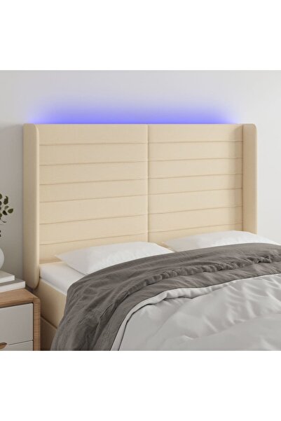 Concept Tăblie de pat cu LED, crem, 147x16x118/128 cm, textil