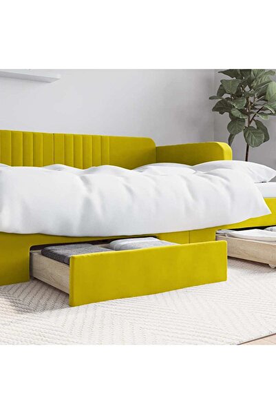 Concept Sertare de pat 2 buc, galben, lemn prelucrat și catifea