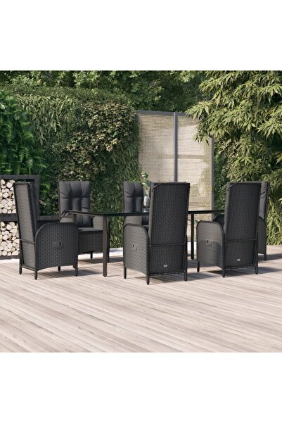 vidaxl Set mobilier de gradina cu perne, 7 piese, negru, poliratan