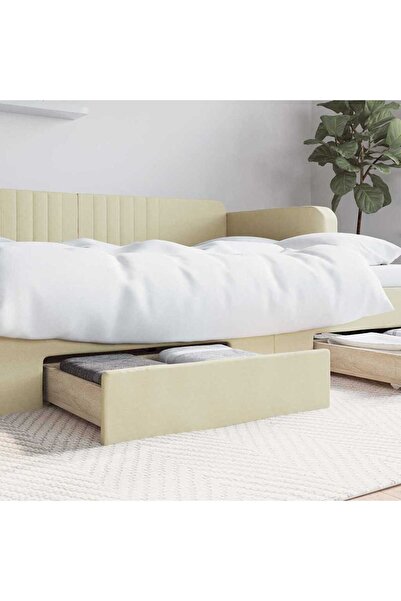 Concept Συρτάρια κρεβατιού 2 τεμ., κρεμ, επεξεργασμένο ξύλο και οικολογικό Δε...