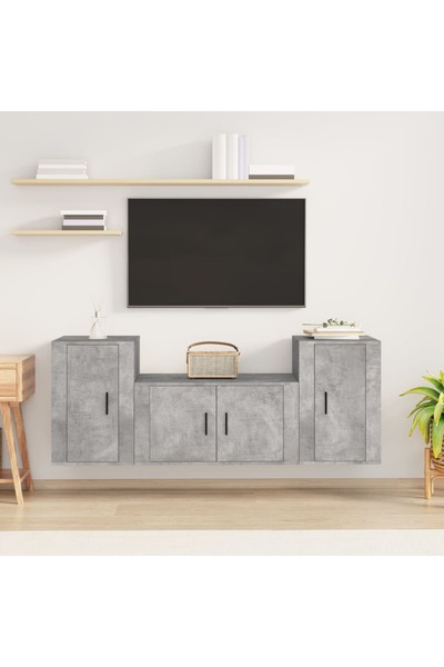 Concept Σετ ντουλαπιών τηλεόρασης, 3 τεμάχια, γκρι σκυροδέματος, επεξεργασμέν...