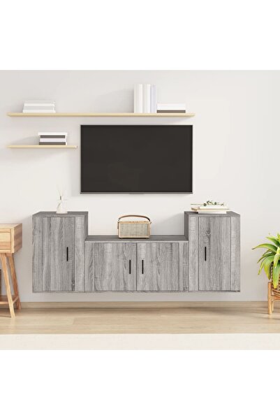 Concept Set dulap TV, 3 piese, gri sonoma, lemn prelucrat