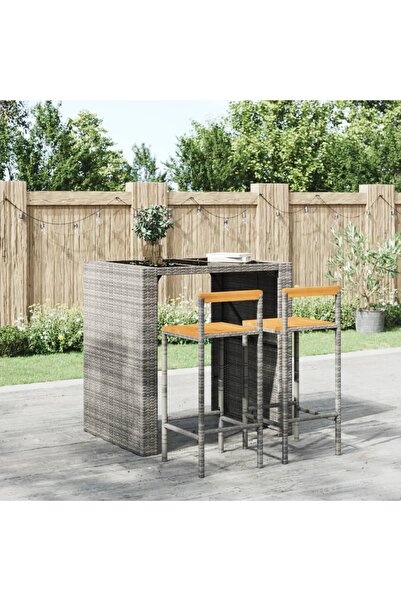 Concept Σκαμπό μπαρ, 2 τεμάχια, γκρι, πολυρατάν και μασίφ ξύλο ακακίας