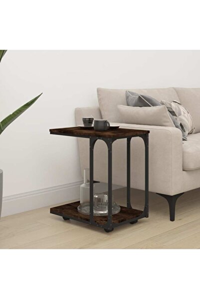 Concept Masă laterală cu roți stejar fumuriu 50x35x55,5cm lemn compozit