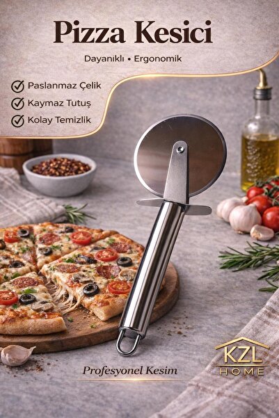 KZL HOME Paslanmaz Çelik Pizza Kesici – Profesyonel Mutfak Pizza Dilimleyici