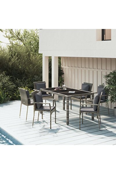 Concept Σετ επίπλων κήπου 7 τεμαχίων με μαξιλάρια, γκρι, πολυρατάν