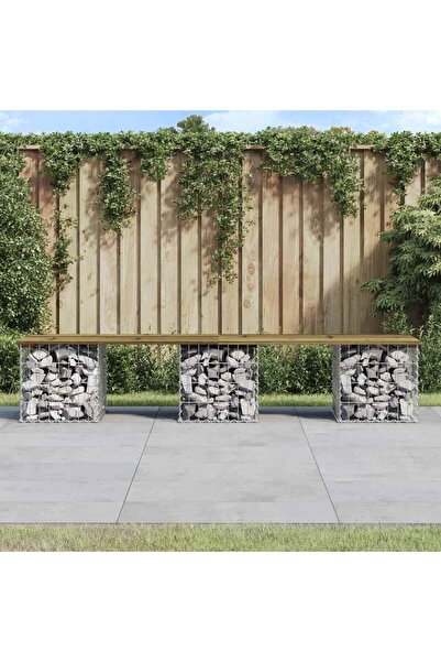 Concept Bancă grădină, design gabion, 203x31x42 cm, lemn pin impregnat