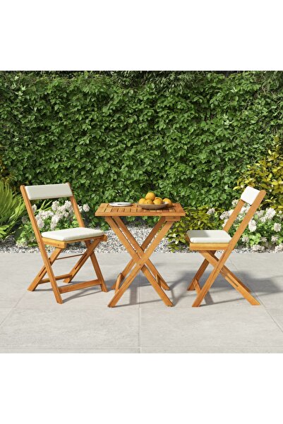 Concept Set bistro pliabil cu perne, 3 piese, lemn masiv de acacia
