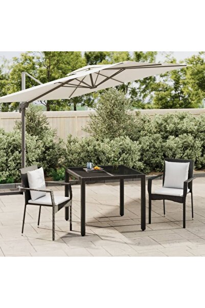 Concept Set mobilier de grădină cu perne, 3 piese, negru, poliratan