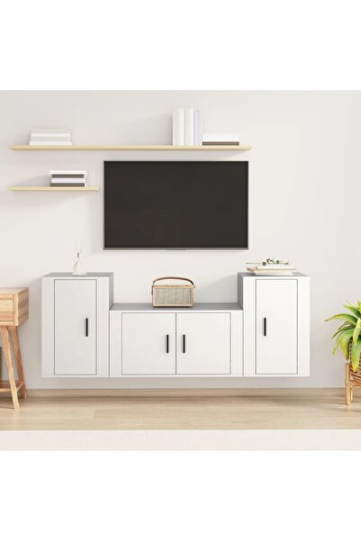 Concept Set comodă TV, 3 piese, alb, lemn prelucrat