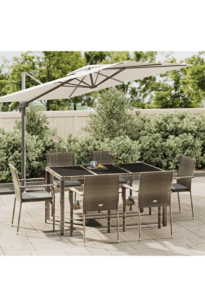 Concept Σετ επίπλων κήπου 7 τεμαχίων με μαξιλάρια, γκρι, πολυρατάν