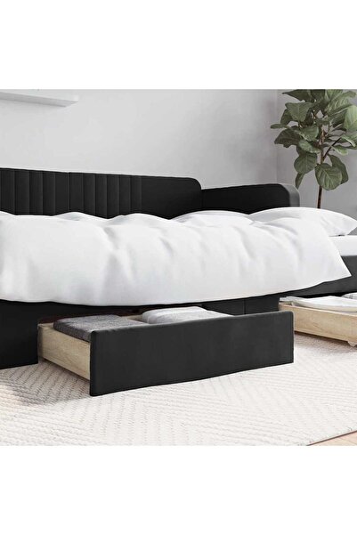 Concept Sertare de pat 2 buc, negru, lemn prelucrat și catifea