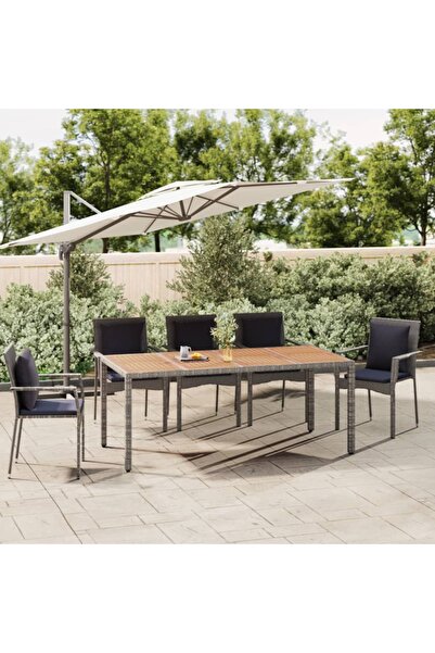 Concept Τραπέζι κήπου με ξύλινη επιφάνεια, γκρι, πολυρατάν/μασίφ ξύλο ακακίας