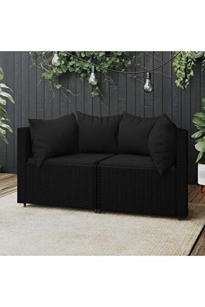 Concept Γωνιακοί καναπέδες κήπου με μαξιλάρια 2 τεμ. μαύρο πολυρατάν