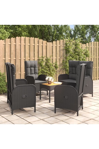 Concept Σετ ξαπλώστρας κήπου 5 τεμαχίων με μαξιλάρια, μαύρο, πολυρατάν