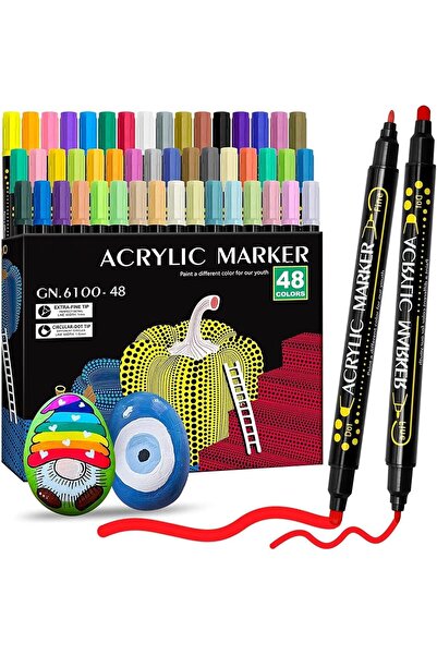 Arabest 48-Color Dual-Tip Acrylic Paint Markers for Wood, Rock, Canvas, Stone...