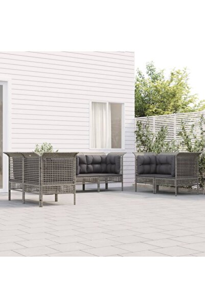 Concept Set mobilier de grădină cu perne, 6 piese, gri, poliratan