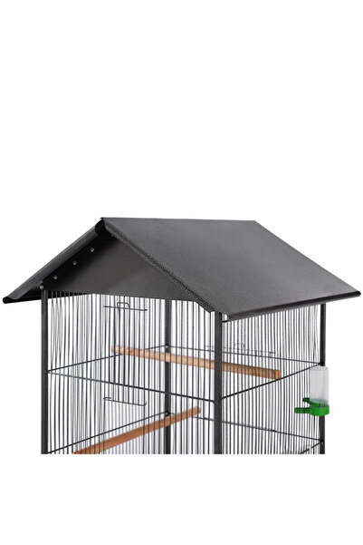 Concept Colivie de păsări cu acoperiș, negru, 66 x 66 x 155 cm, oțel