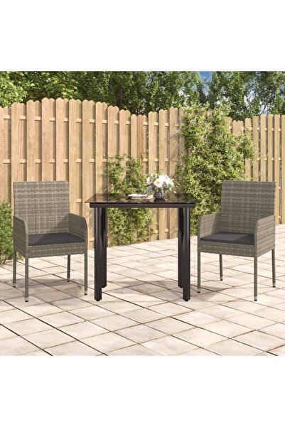 Concept Σετ επίπλων κήπου 3 τεμαχίων με μαξιλάρια, μαύρο/γκρι, πολυρατάν