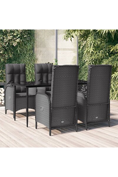 Concept Σετ ξαπλώστρας κήπου 5 τεμαχίων με μαξιλάρια, μαύρο, πολυρατάν