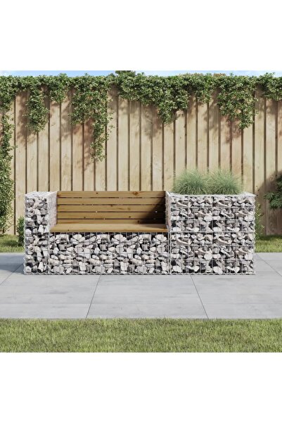 Concept Παγκάκι κήπου και καλάθι γκαμπιόν, από επεξεργασμένο ξύλο πεύκου