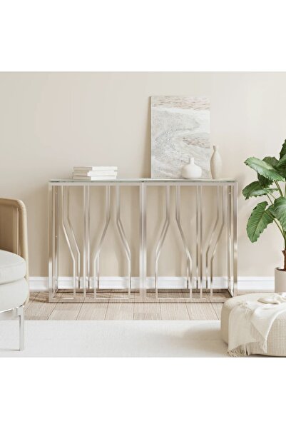 Concept Masă consolă, argintiu, 110x30x70 cm, oțel inoxidabil și sticlă