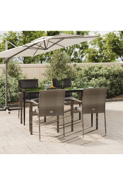 Concept Set mobilier de grădină cu perne, 5 piese, negru/gri, poliratan