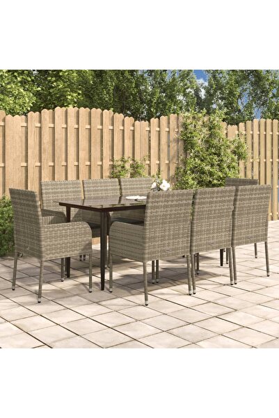 Concept Σετ επίπλων κήπου με μαξιλάρια, 9 τεμάχια, μαύρο/γκρι, πολυρατάν