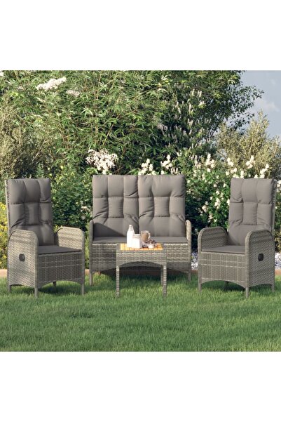 Concept Σετ επίπλων κήπου 4 τεμαχίων με μαξιλάρια, γκρι, πολυρατάν
