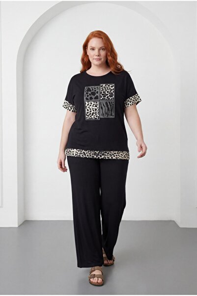 Ebsumu Women's Plus Size Printed Short Sleeve Sho Fabric Tracksuit Set