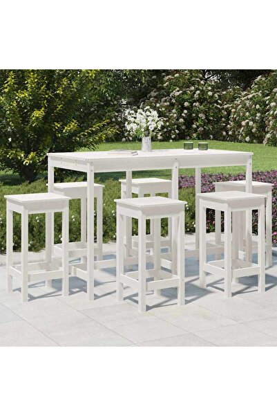 Concept Σετ μπαρ κήπου, 7 τεμάχια, λευκό, μασίφ ξύλο πεύκου