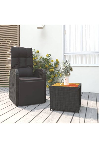 Concept Set șezlonguri grădină, 2 piese, negru, poliratan&lemn acacia