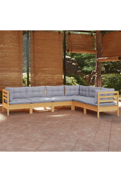Concept Set mobilier grădină cu perne, 6 piese, gri, lemn masiv pin