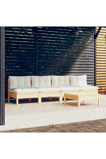 Concept Σετ επίπλων κήπου με κρεμ μαξιλάρια, 5 τεμάχια, ξύλο πεύκου