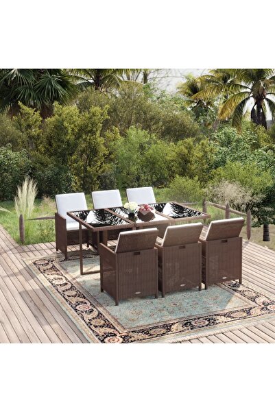 Concept Σετ επίπλων κήπου με μαξιλάρια, 7 τεμάχια, καφέ, πολυρατάν