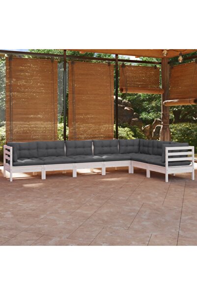 Concept Σετ επίπλων κήπου με μαξιλάρια, 7 τεμάχια, λευκό, μασίφ ξύλο πεύκου