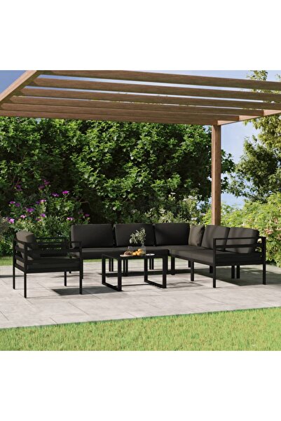 Concept Σετ επίπλων κήπου με μαξιλάρια, 7 τεμάχια, ανθρακί, αλουμίνιο