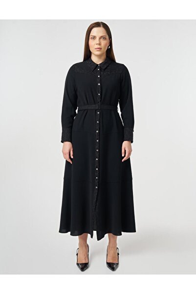 Kayra Buckle Detail Crepe Dress Black