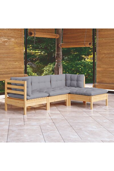 Concept Σετ επίπλων κήπου με γκρι μαξιλάρια, 4 τεμάχια, ξύλο πεύκου