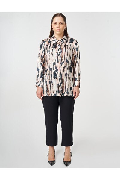 Kayra Abstract Pattern Chiffon Tunic Beige