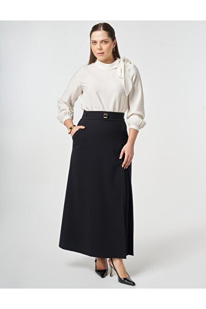 Kayra Buckle Detailed A-Line Skirt Black