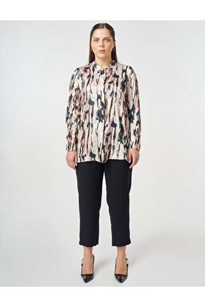Kayra Abstract Pattern Chiffon Blouse Beige