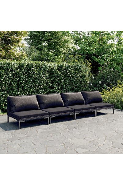 Concept Set mobilier de grădină cu perne, 4 piese gri închis, poliratan
